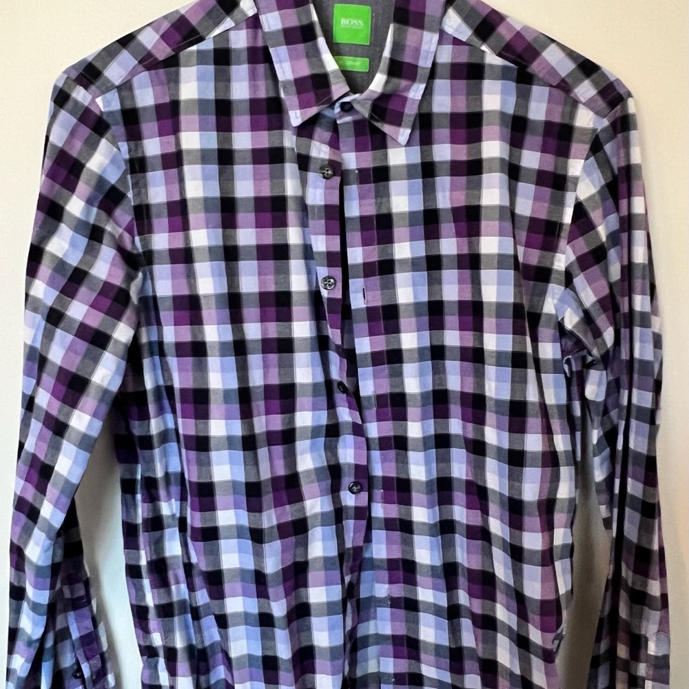 Hugo Boss Men's Checkered Shirt in Purple and Blue